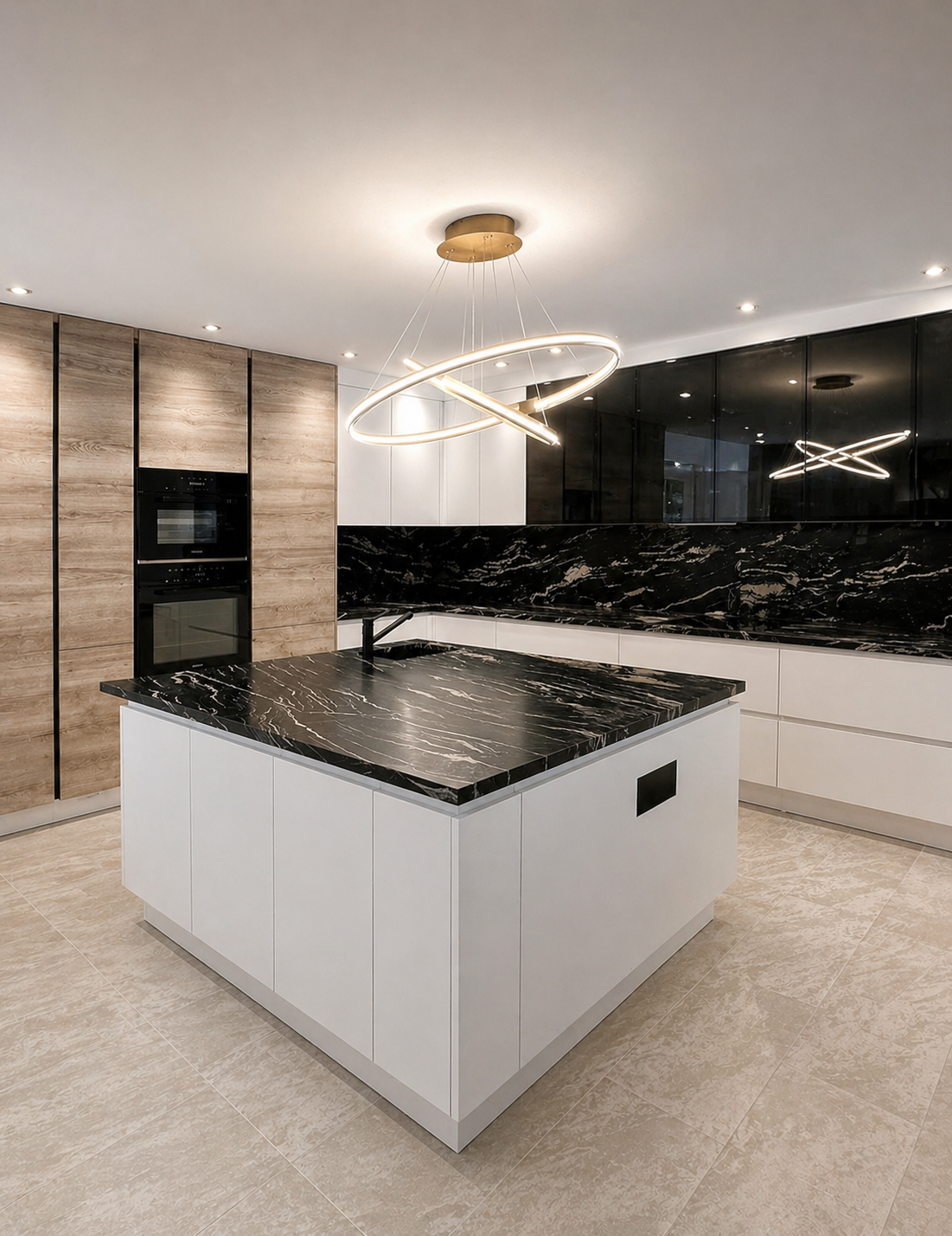 Kitchen with a dark stone island, Marbella